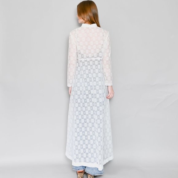 VINTAGE White Floral Sheer Lace Maxi Duster - Picture 7 of 8